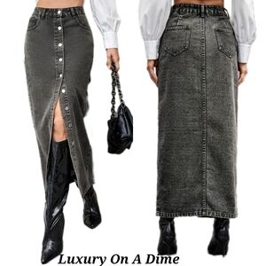Denim Maxi Skirt with Front Slit